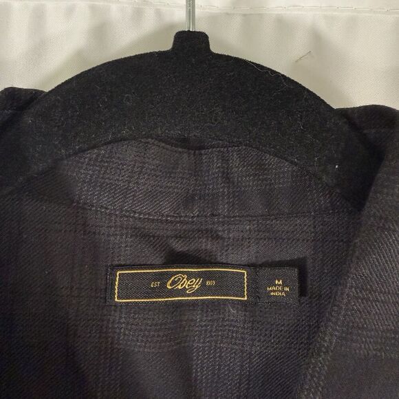 Obey Plaid Dress Women's Medium Black Plaid Button Up Long Sleeve 100% Cotton - Picture 4 of 10